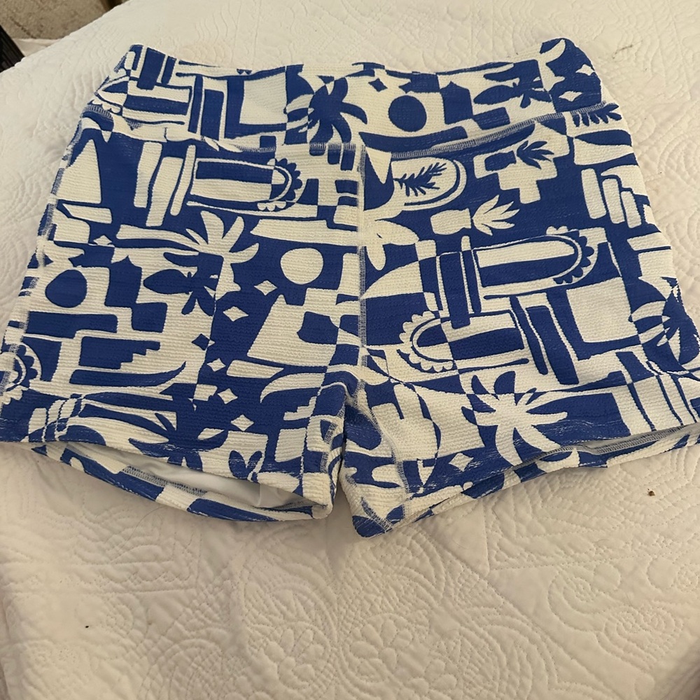Blue and White Patterned Women's Swim Shorts